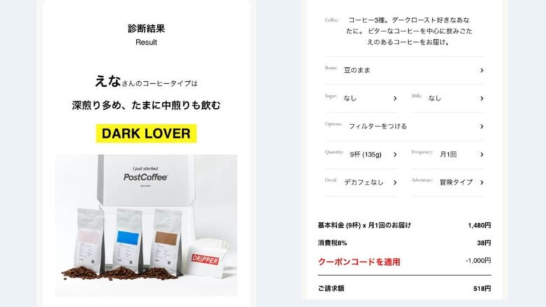 ポストコーヒー(PostCoffee)コーヒー診断結果